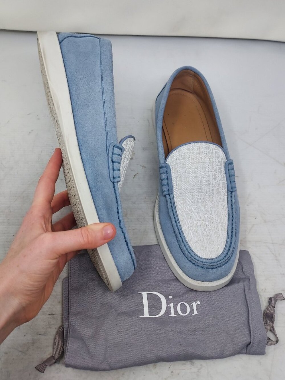 Dior Granville MENS Light Blue White Oblique Logo Loafer